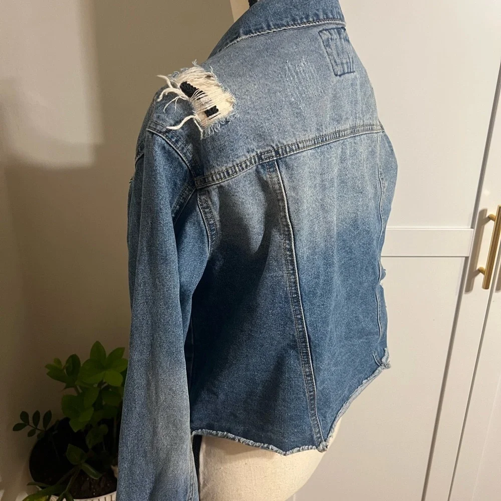 Wax Jean Distressed Blue Denim Jacket - Picture 12 of 14